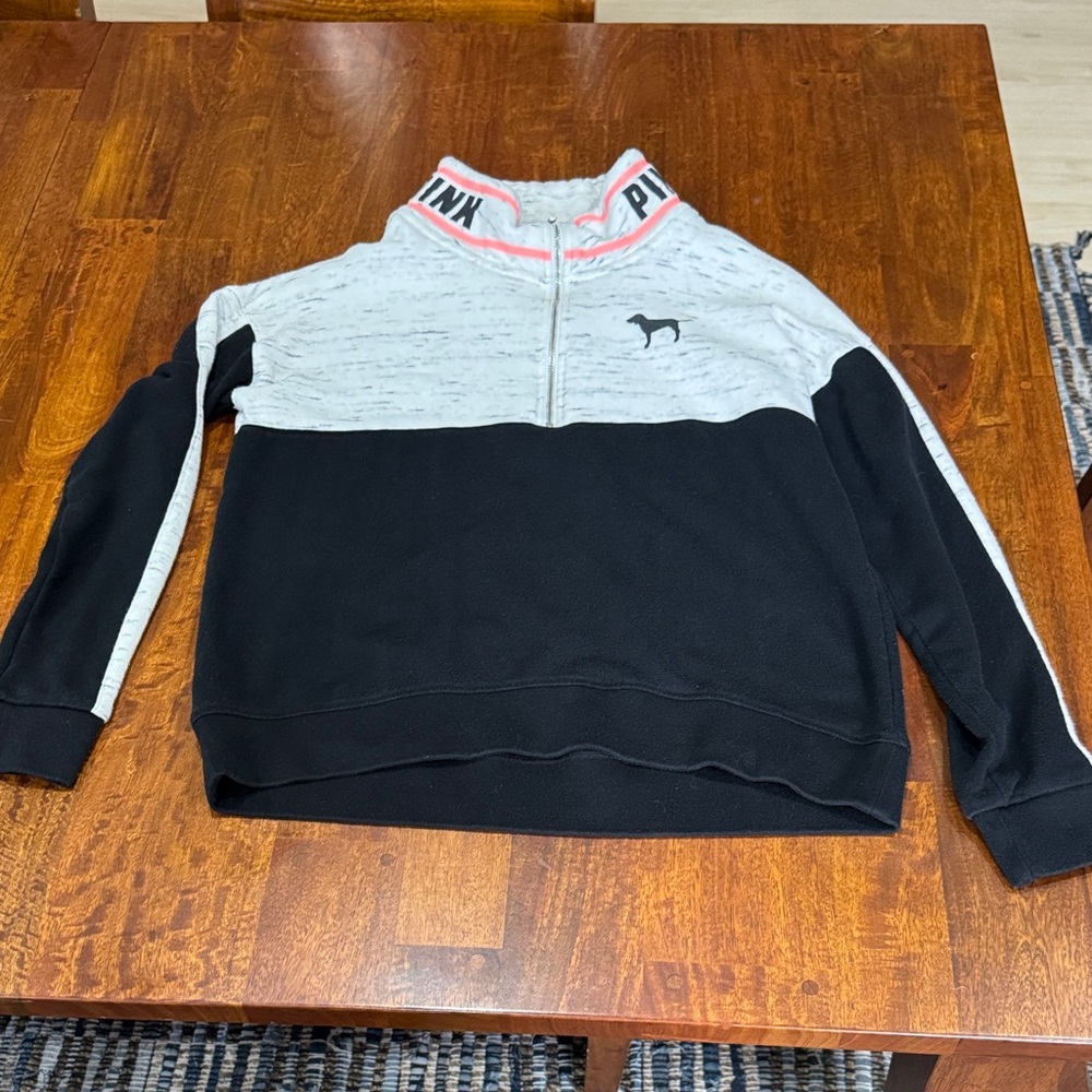 2010s Pink by Victorias Secret Black and Gray Quarter-Zip Sweater